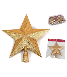 Tradineur - Estrella para punta del Árbol de Navidad - Fabricado en Plástico - Decoración para temporada navideña - Altura aprox.: 28 cm - Color Dorado