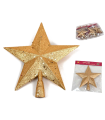 Tradineur - Estrella para punta del Árbol de Navidad - Fabricado en Plástico - Decoración para temporada navideña - Altura aprox.: 28 cm - Color Dorado