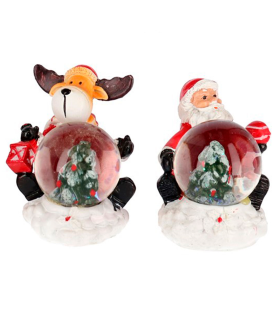 Tradineur - Pack de 2 bolas de nieve con figuras navideñas, cristal relleno de agua, agitar, estructura de resina, adornos, decoración Navidad - 7,5 x 7 x 6 cm - Modelos aleatorios