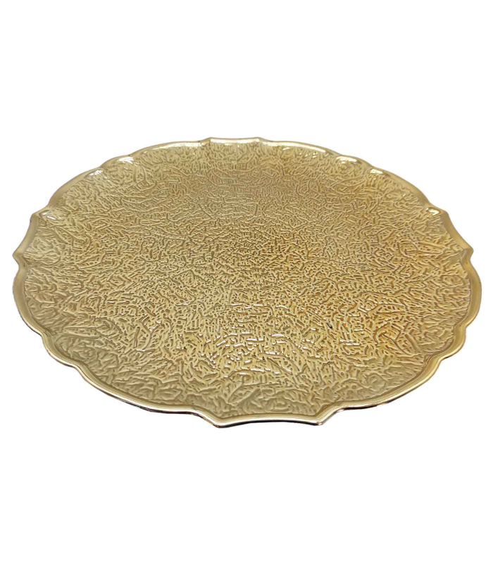 Tradineur - Bajoplato reutilizable redondo de plástico, plato llano decorativo, bandeja para presentación de dulces, Navidad, turrón, pasteles (Oro viejo, Ø 33 cm)