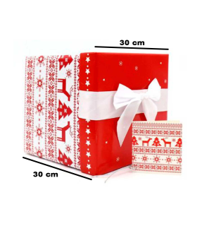 Tradineur - Caja de cartón plegable para regalos de Navidad, tapa con lazo, ligera y resistente, almacenaje, 30 x 30 x 30 cm, diseño aleatorio