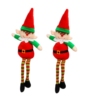 Tradineur - Pack de 2 elfos decorativos, poliéster y arena, figuras de Navidad, adornos, chimeneas, decoración festiva, hogar, 40 cm, modelos aleatorios