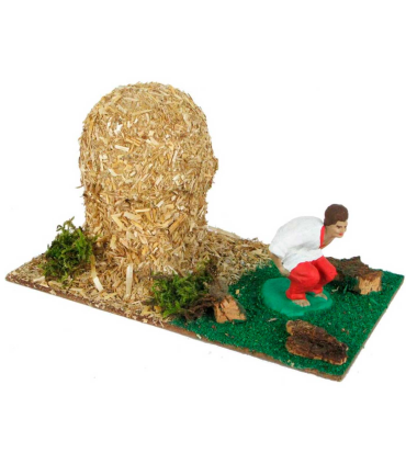 Tradineur - Pajar con caganer para Belén, resina y corcho, cagón decorativo para nacimiento, pesebre, Navidad, adorno divertido tradicional, 8 x 15,5 x 9 cm