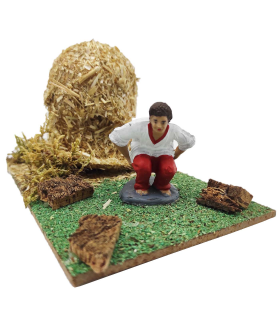 Tradineur - Pajar con caganer para Belén, resina y corcho, cagón decorativo para nacimiento, pesebre, Navidad, adorno divertido tradicional, 8 x 15,5 x 9 cm