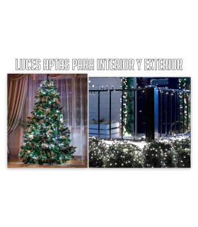 Tradineur - Tira de 50 luces LEDs para navidad a pilas (no incluidas) - Cableado blanco - Apto solo para interior y exterior - Función de luz foja e intermitente - 4 Metros - Color Blanco