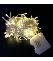 Tradineur - Tira de 50 luces navideñas LEDs a pilas (no incluidas) - Cableado blanco - Apto solo para interior y exterior - Función de luz foja e intermitente - 4 Metros - Color Luz Cálida