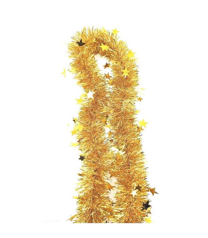 Tradineur - Guirnalda navideña dorada con estrellitas, 180 cm, diámetro 10 cm, espumillón brillante, oropel colgante, decoración navidad, árbol, chimeneas, escaleras, fiesta de cumpleaños, bodas