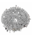 Tradineur - Guirnalda navideña plateada con estrellitas, 180 cm, diámetro 10 cm, espumillón brillante gris plata, oropel colgante, decoración navidad, árbol, chimeneas, fiesta de cumpleaños, bodas