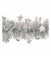 Tradineur - Guirnalda navideña plateada con estrellitas, 180 cm, diámetro 10 cm, espumillón brillante gris plata, oropel colgante, decoración navidad, árbol, chimeneas, fiesta de cumpleaños, bodas