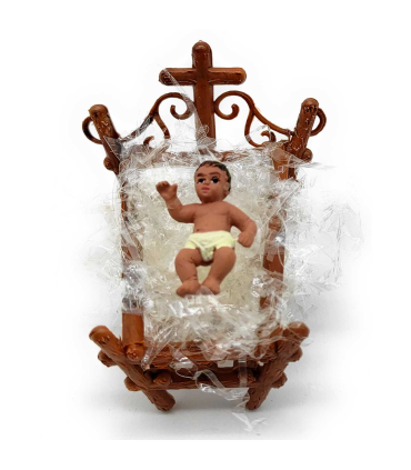 Tradineur - Figura del niño Jesús en cuna para Belén, durexina, personaje para nacimiento, pesebre, adorno artesano tradicional, Navidad, 6 x 6,5 x 6 cm