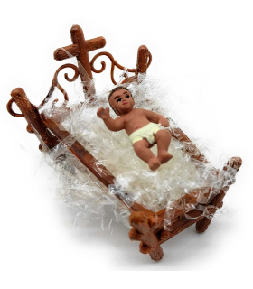 Tradineur - Figura del niño Jesús en cuna para Belén, durexina, personaje para nacimiento, pesebre, adorno artesano tradicional, Navidad, 6 x 6,5 x 6 cm