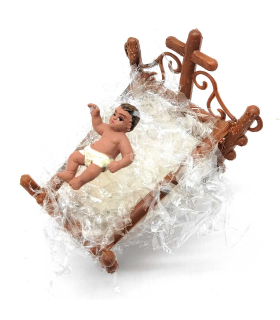 Tradineur - Figura del niño Jesús en cuna para Belén, durexina, personaje para nacimiento, pesebre, adorno artesano tradicional, Navidad, 6 x 6,5 x 6 cm