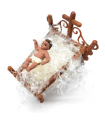 Tradineur - Figura del niño Jesús en cuna para Belén, durexina, personaje para nacimiento, pesebre, adorno artesano tradicional, Navidad, 6 x 6,5 x 6 cm