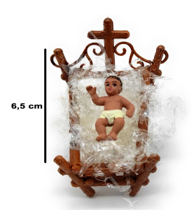 Tradineur - Figura del niño Jesús en cuna para Belén, durexina, personaje para nacimiento, pesebre, adorno artesano tradicional, Navidad, 6 x 6,5 x 6 cm