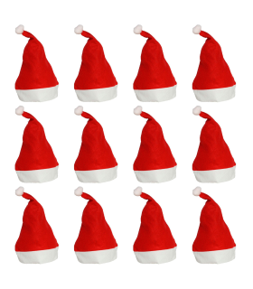 Tradineur - Pack de 12 gorros de Papá Noel para adultos, poliéster, accesorios navideños, sombreros, Navidad, carnaval, fiestas (Adulto, 30 x 40 cm)