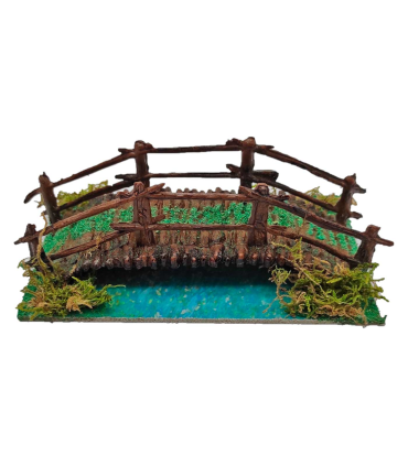 Tradineur - Puente con río para portal de belén 5,5 x 16,5 x 9 cm, resina, puente de troncos para nacimiento, pesebre, navidad, decoración tradicional