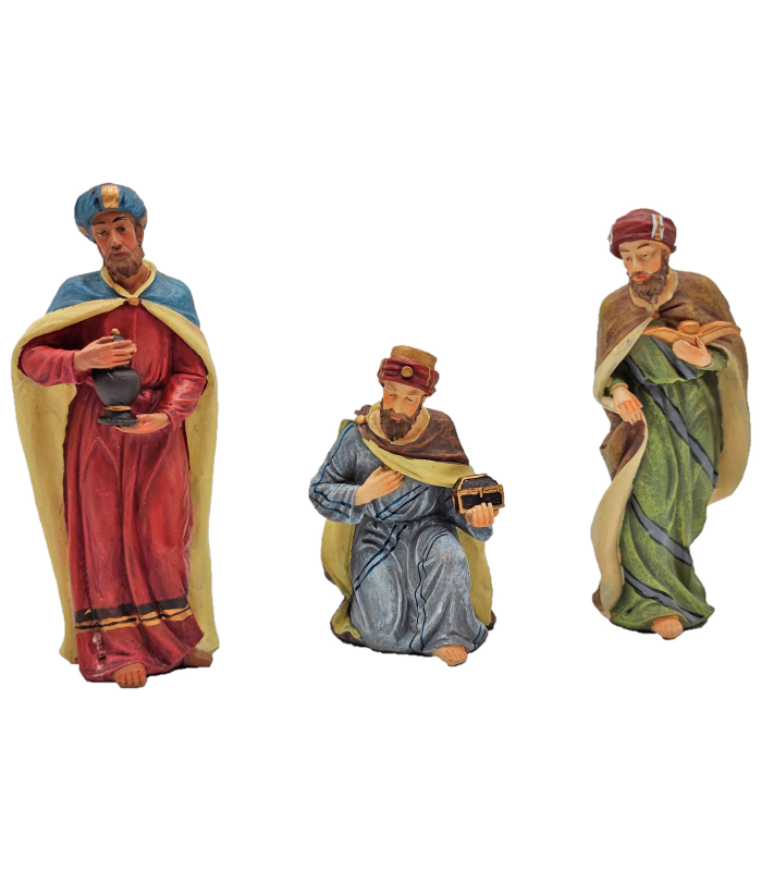 Tradineur - Reyes magos de marmolina para belén navideño, figuras decorativas nacimiento, pesebre, navidad, decoración tradicional, 15 cm