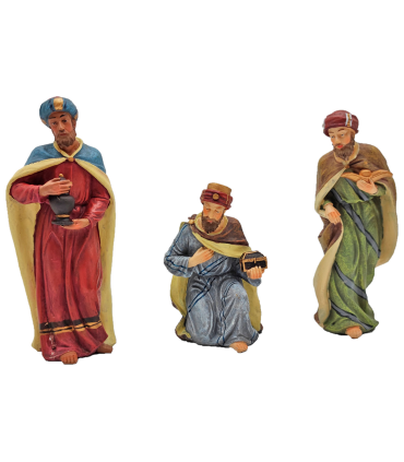 Tradineur - Reyes magos de marmolina para belén navideño, figuras decorativas nacimiento, pesebre, navidad, decoración tradicional, 15 cm