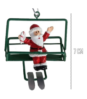 Tradineur - Colgante navideño de Papá Noel en Telesilla - Fabricado en Metal y resina - Decoración para temporada navideña - 7 x 6 x 7 cm - Modelo Surtido