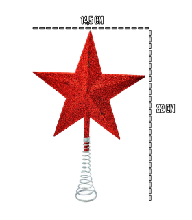 Tradineur - Estrella para árbol de navidad 5 puntas con muelle - Fabricación en metal y plástico - Accesorio decorativo de navidad - Color rojo - 14,5 cm