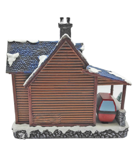 Casa navideña decorativa, escuela de esquí con luces LED y música 24 x 25 x 16,5 cm, resina y plástico, casita nevada con figuras de esquiadores, decoración de navidad