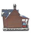 Casa navideña decorativa, escuela de esquí con luces LED y música 24 x 25 x 16,5 cm, resina y plástico, casita nevada con figuras de esquiadores, decoración de navidad