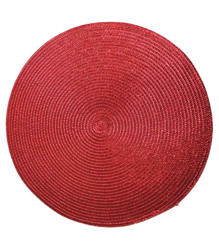 Tradineur - Salvamantel redondo metalizado de plástico, reutilizable, mantel individual, alfombrilla de mesa, adornos festivos, Navidad (Rojo, Ø 38 cm)