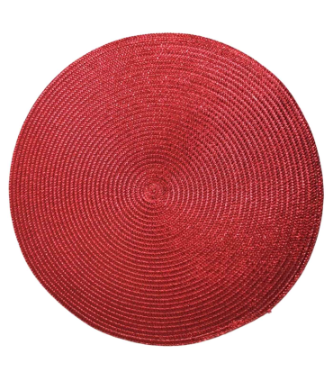 Tradineur - Salvamantel redondo metalizado de plástico, reutilizable, mantel individual, alfombrilla de mesa, adornos festivos, Navidad (Rojo, Ø 38 cm)