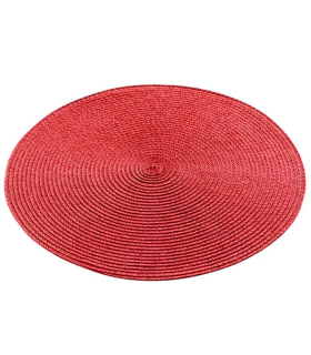 Tradineur - Salvamantel redondo metalizado de plástico, reutilizable, mantel individual, alfombrilla de mesa, adornos festivos, Navidad (Rojo, Ø 38 cm)