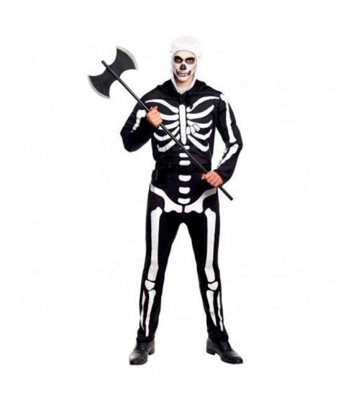 Tradineur - Disfraz de esqueleto para adulto, Skull Soldier, mono de color negro con diseño de huesos blancos, carnaval, Halloween, cosplay, fiestas (Hombre, Talla L)