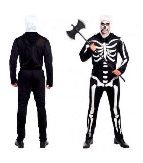 Tradineur - Disfraz de esqueleto para adulto, Skull Soldier, mono de color negro con diseño de huesos blancos, carnaval, Halloween, cosplay, fiestas (Hombre, Talla L)