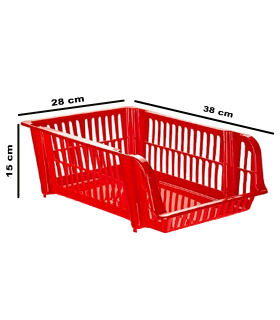 Tradineur - Cesta apilable de plástico, 1 ud, expositor, estante portaobjetos, organizador de frutas, verduras, ropa, documentos, cocina, baño, fabricado en España, 15 x 28 x 38 cm, color aleatorio