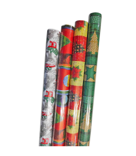 Tradineur - Pack de 4 rollos de papel de regalo, modelo Navidad, láminas, hojas para envolver regalos, cumpleaños, decoración, 100 x 300 cm, diseños surtidos