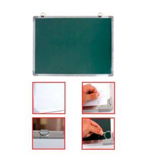 Tradineur - Pizarra Magnética de doble cara con rotulador de borrado en seco - Marco de Aluminio - Facil de borrar y colocar - Ideal para colegios, oficinas - 40 x 60 cm