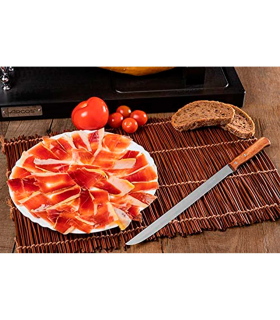 Tradineur - Cuchillo jamonero con hoja de acero inoxidable y mango de madera, cuchillo cortado de jamón, corte preciso, profesional, hoja de 25 cm