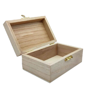 Tradineur - Pequeña caja de madera con tapa - Caja de almacenamiento decorativa - Caja de madera natural, caja de recuerdos, caja de manualidades y regalo. 6 x 12 x 8 cm.