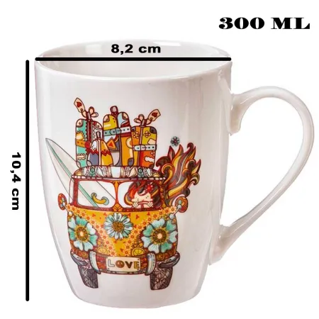 Tradineur - Taza de cerámica para café, té, infusiones, desayuno, apta para lavavajillas y microondas, regalo original (Furgonet