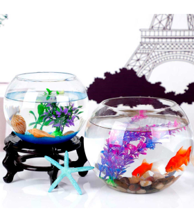 Tradineur - Pecera redonda de cristal, acuario globo pequeño para peces, esférico, transparente, interior, hogar, 23 x 18 cm