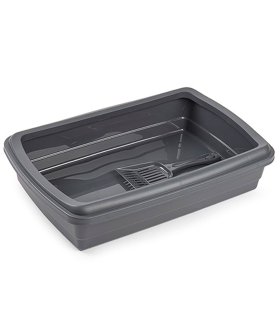 Tradineur - Arenero para gatos con pala, bandeja higiénica de plástico con borde alto extraíble, gatera, caja arena sanitaria, 47 x 31 x 11 cm, color aleatorio