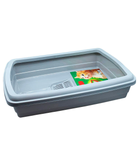 Tradineur - Arenero para gatos con pala, bandeja higiénica de plástico con borde alto extraíble, gatera, caja arena sanitaria, 47 x 31 x 11 cm, color aleatorio