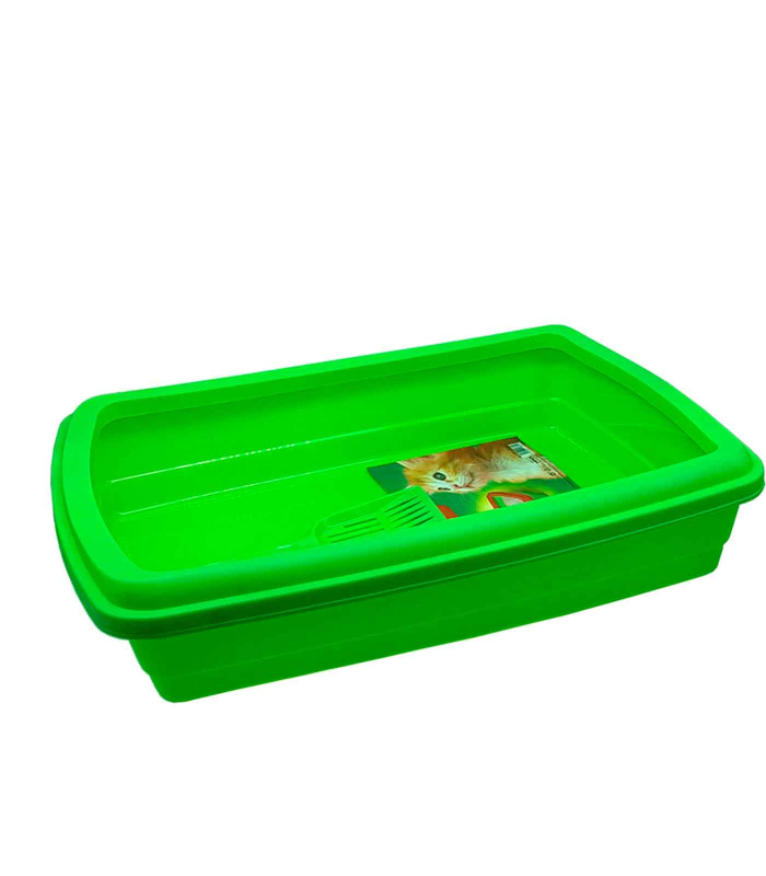 Tradineur - Arenero para gatos con pala 47 x 31 x 11 cm, bandeja higiénica con borde alto extraíble, gatera, caja arena sanitaria, base y borde del mismo color aleatorio