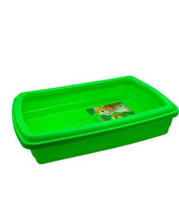 Tradineur - Arenero para gatos con pala 47 x 31 x 11 cm, bandeja higiénica con borde alto extraíble, gatera, caja arena sanitaria, base y borde del mismo color aleatorio