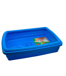 Tradineur - Arenero para gatos con pala 47 x 31 x 11 cm, bandeja higiénica con borde alto extraíble, gatera, caja arena sanitaria, base y borde del mismo color aleatorio