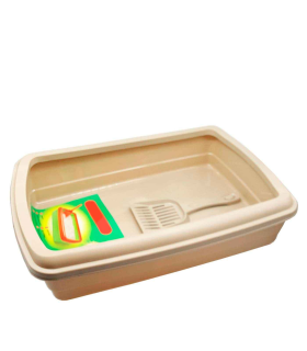 Tradineur - Arenero para gatos con pala 47 x 31 x 11 cm, bandeja higiénica con borde alto extraíble, gatera, caja arena sanitaria, base y borde del mismo color aleatorio