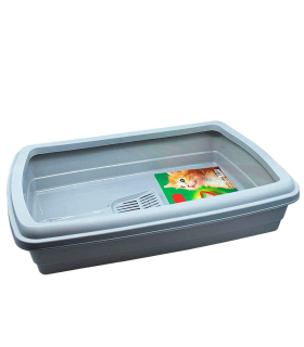 Tradineur - Arenero para gatos con pala 47 x 31 x 11 cm, bandeja higiénica con borde alto extraíble, gatera, caja arena sanitaria, base y borde del mismo color aleatorio