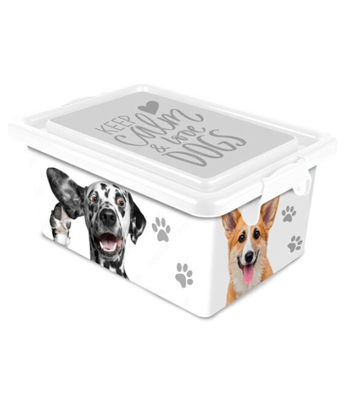 Tradineur – Caja de almacenamiento – Diseño Perro Blanco – Capacidad de 7,5 Litros – Fabricado en España - Contenedor para almacenar juguetes, libros, ropa, mantas