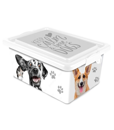 Tradineur – Caja de almacenamiento – Diseño Perro Blanco – Capacidad de 7,5 Litros – Fabricado en España - Contenedor para almacenar juguetes, libros, ropa, mantas