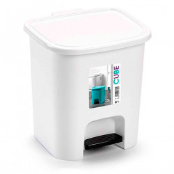 Tradineur - Cubo de basura con pedal, plástico, papelera, oficina, baño, cocina, fabricado en España (Blanco - 7,5 litros - 25,5