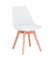 Silla con cojín, asiento de plástico y patas de madera, estilo nórdico, silla de interior, diseño escandinavo, color blanco, 81 x 46 x 53 cm, ideal para comedor, estudio, salón, cocina, dormitorio