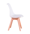 Silla con cojín, asiento de plástico y patas de madera, estilo nórdico, silla de interior, diseño escandinavo, color blanco, 81 x 46 x 53 cm, ideal para comedor, estudio, salón, cocina, dormitorio